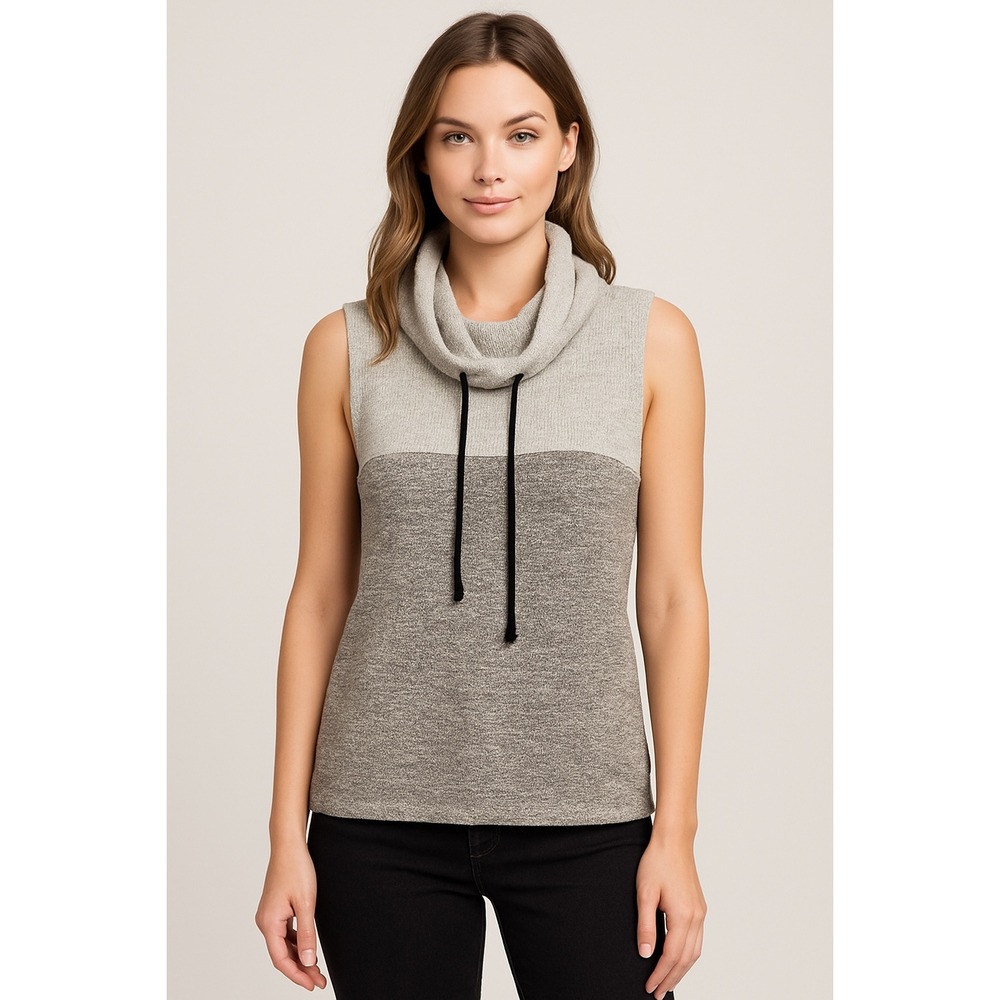 Bebe Sleeveless Cowl Neck Tank‎ Top Heathered Colorblock Drawstring Size Large